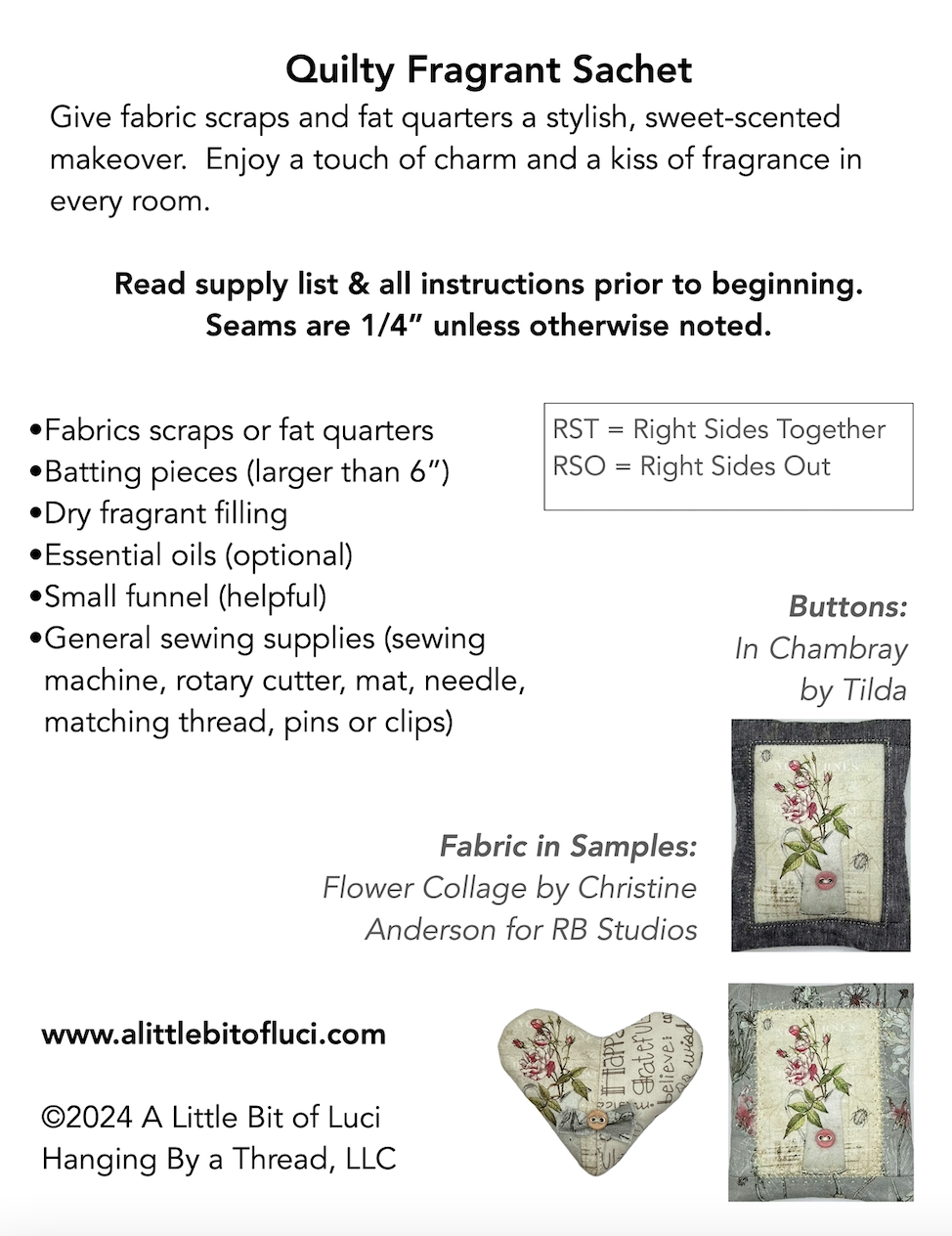 Small Sachet Pattern Hearts & Frames Sachets Pattern - A Little Bit of Luci